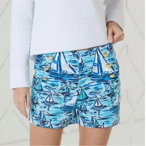 Sail to Sable STS Sail Boat Print Gold Button Shorts - M